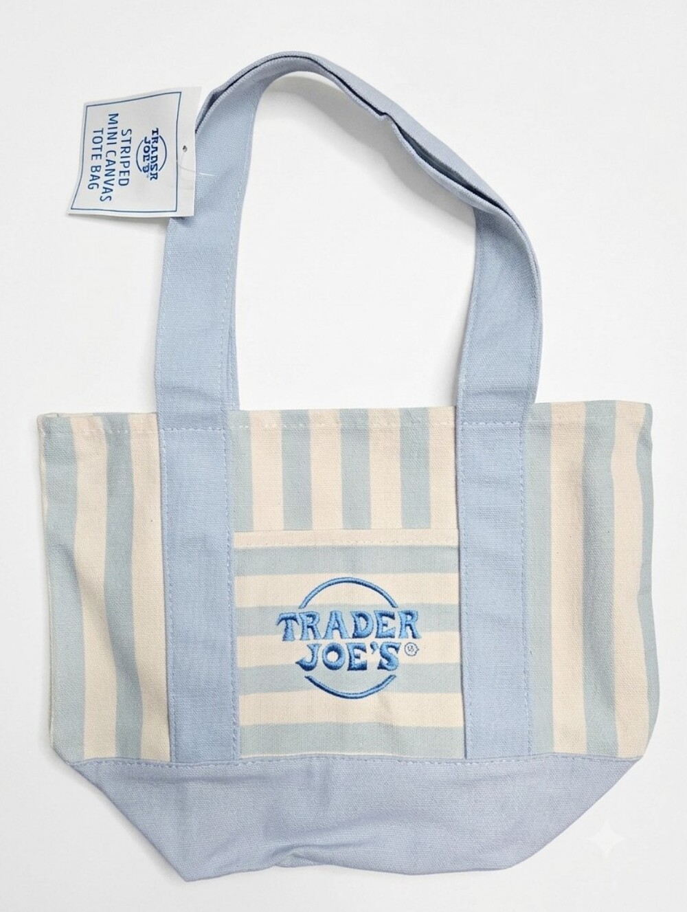 Trader Joe's Striped Canvas Mini Tote Blue Summer 2026 NEW